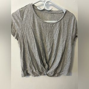 Aerie Real Soft Knotted Short-Sleeve Crop Tee Light Heather Grey, Size W…